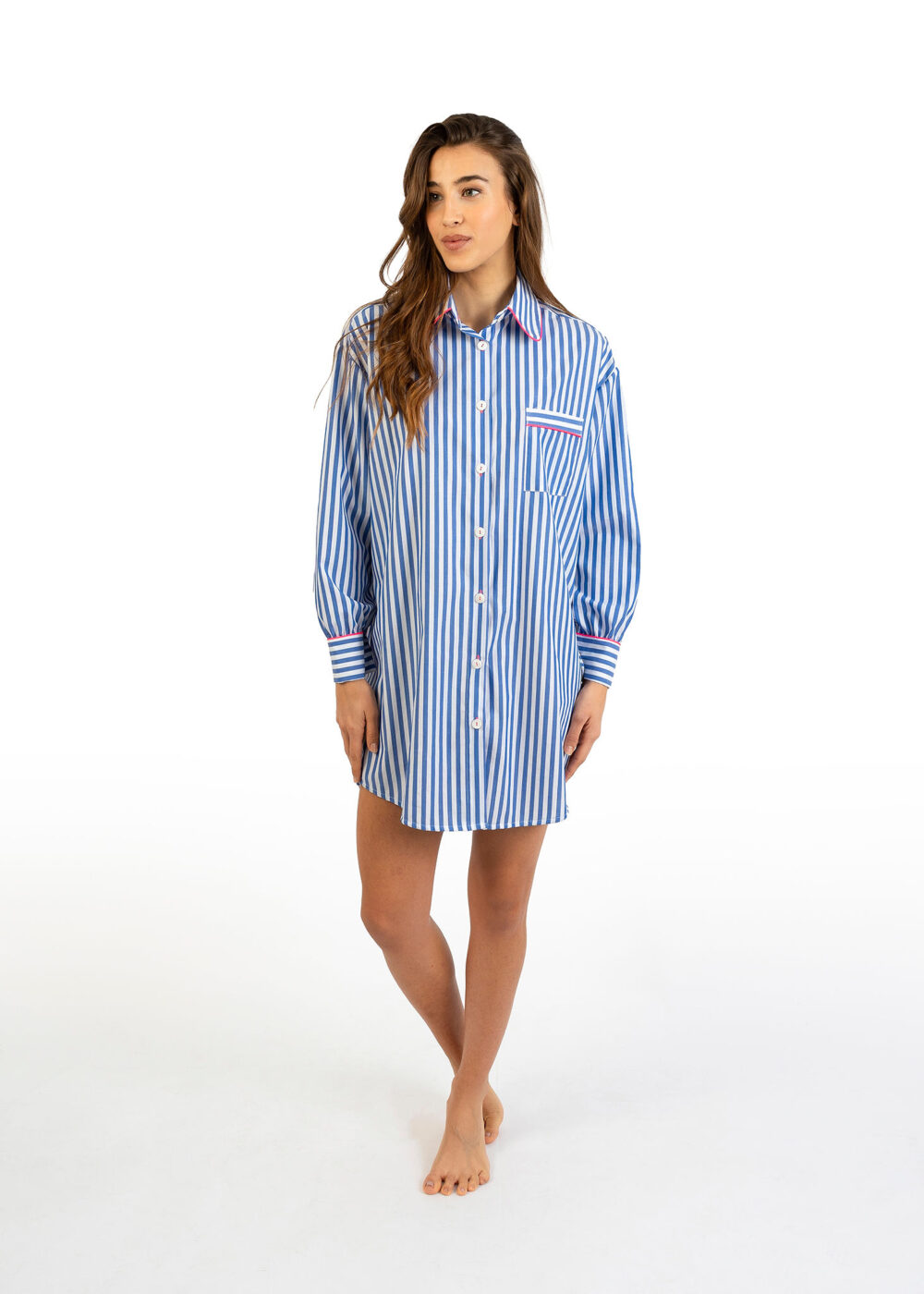 Camicione donna Nabali in cotone a righe blu e bianco, leggero e traspirante con vestibilità comoda Made in Italy