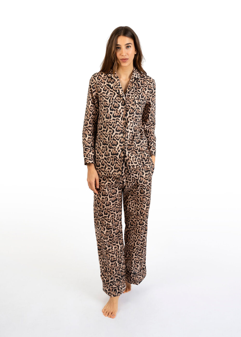 Pigiama lungo donna Nabali in cotone maculato, morbido e confortevole con vestibilità comoda Made in Italy